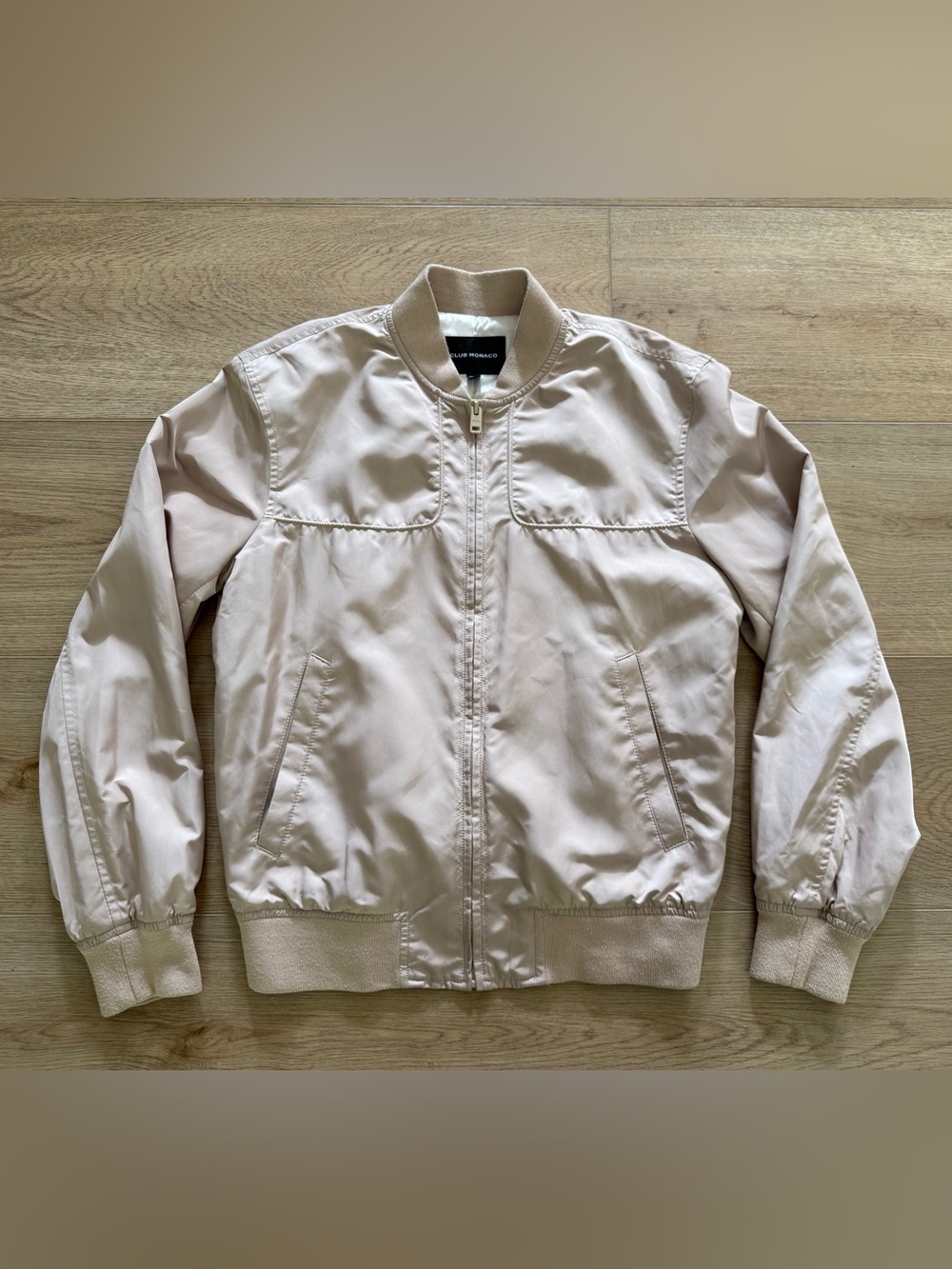 Club Monaco Men’s Satin Bomber Jacket Size Small Champagne Beige